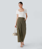 Pantalon cargo de travail taille haute coupe droite avec poches multiples