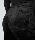 Pantalon Casual en Velours Taille Haute avec Bouton Multipoches Droites