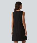 Robe mini sans manches à col rond brodée