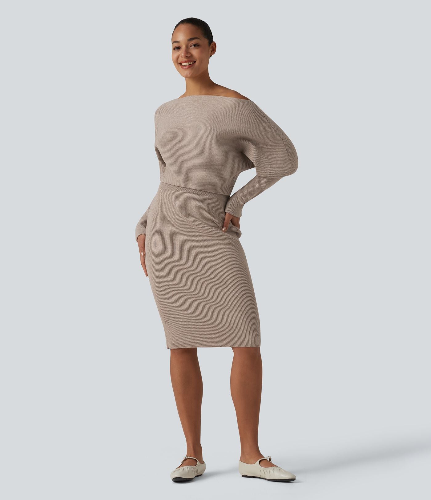 Robe pull midi casual à manches longues