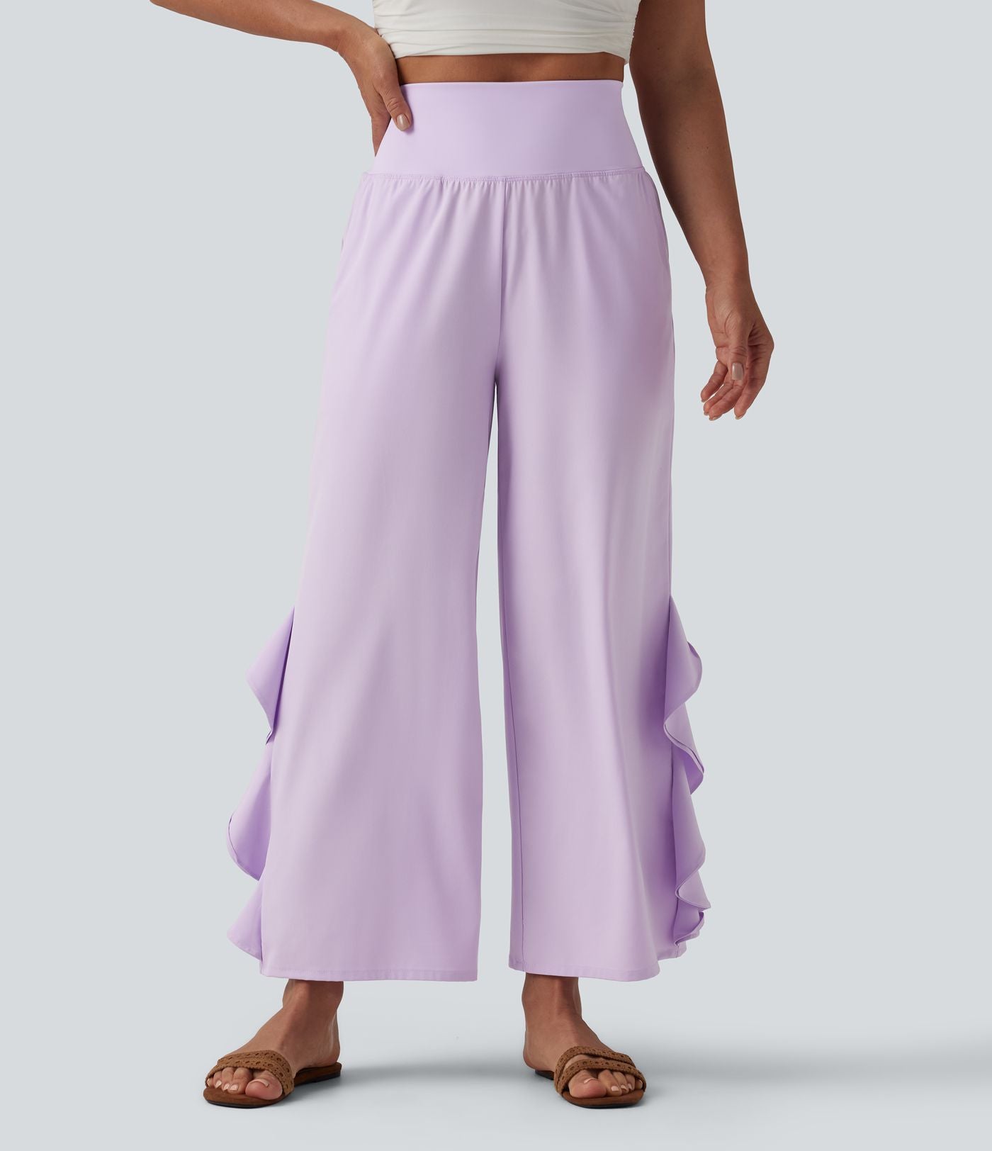 Pantalon large séchage rapide Breezeful™ taille haute à volants avec poches