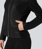 Veste polaire tissu enduit col montant zippée à manches longues avec poches
