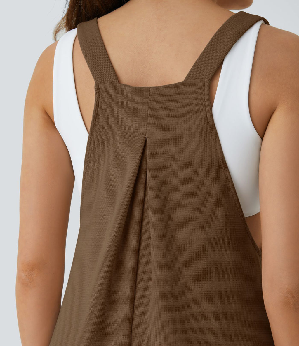 Salopette Casual Bretelles Ajustables Boutonnés Multiples Poches Plis et Tissu Gaufré