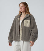 Veste sherpa de randonnée col montant manches longues avec poches