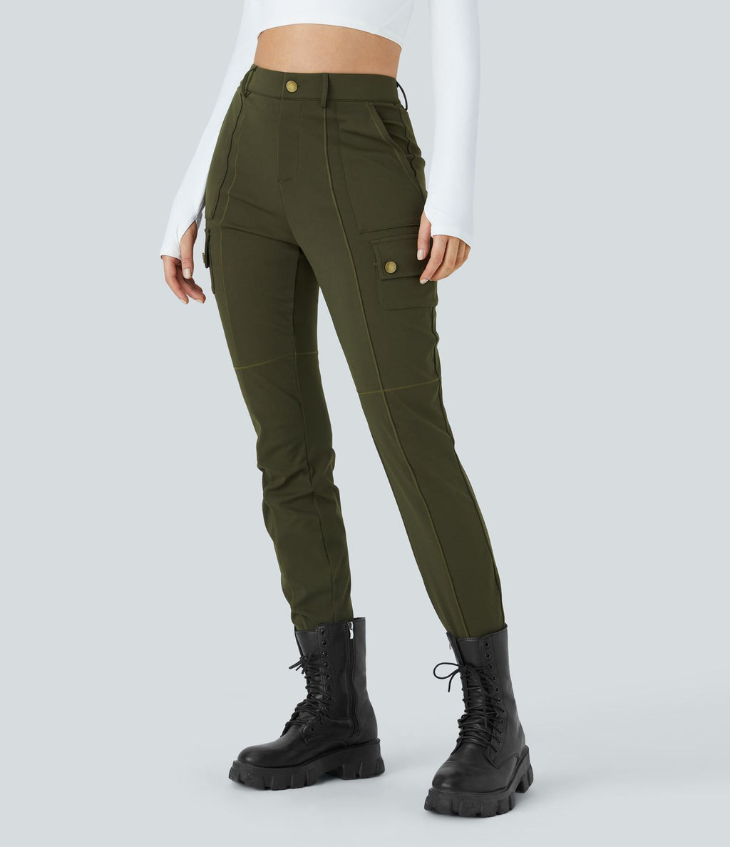 Pantalon cargo ajusté uni taille haute DayStretch avec poches zippées