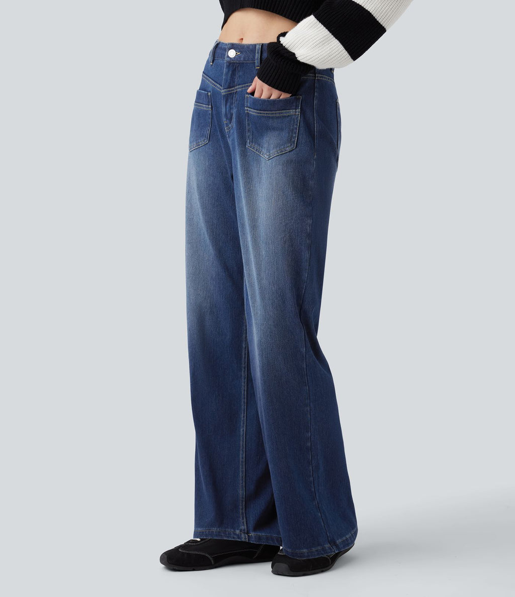 Halara Flex™ Jean coupe droite décontracté taille mi-haute avec poches