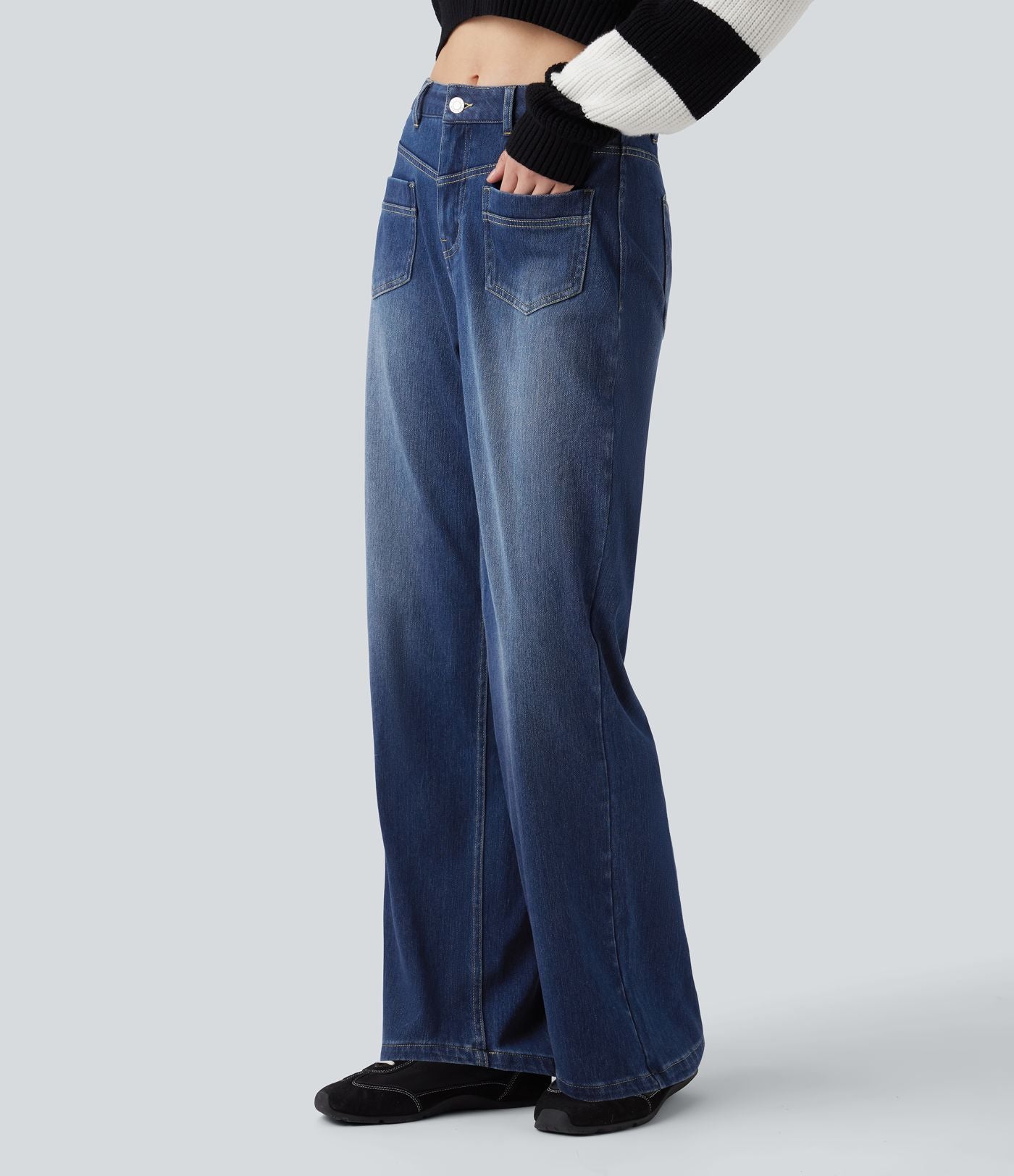 Halara Flex™ Jean coupe droite décontracté taille mi-haute avec poches