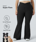 Patitoff™ Flow Pantalon Super Évasé Grande Taille à Taille Haute Croisée avec Poche Arrière Résistant aux Poils