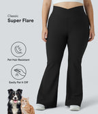 Patitoff™ Flow Pantalon Super Évasé Grande Taille à Taille Haute Croisée avec Poche Arrière Résistant aux Poils