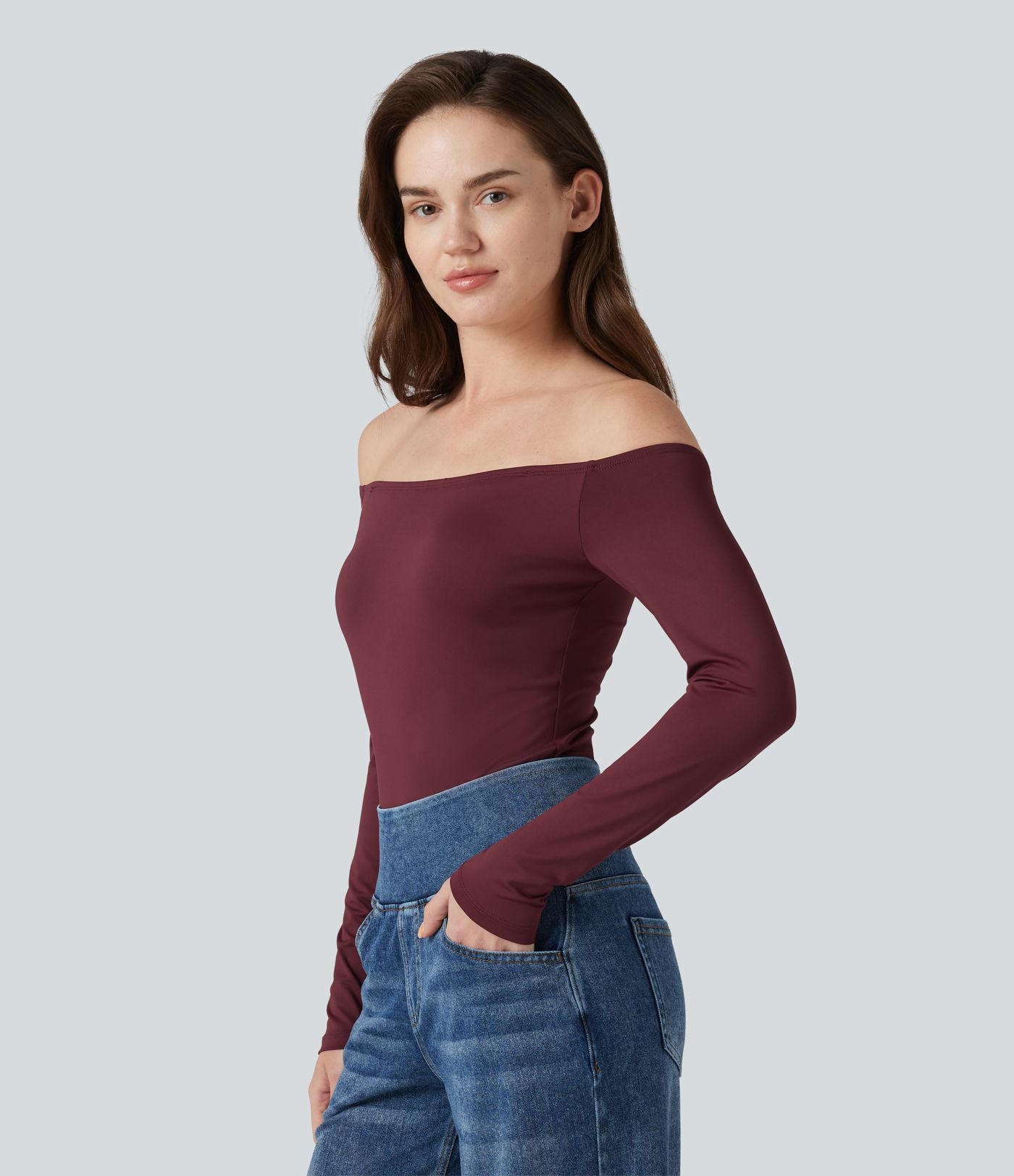 Body casual épaules dénudées à manches longues avec bretelles amovibles et brassière intégrée