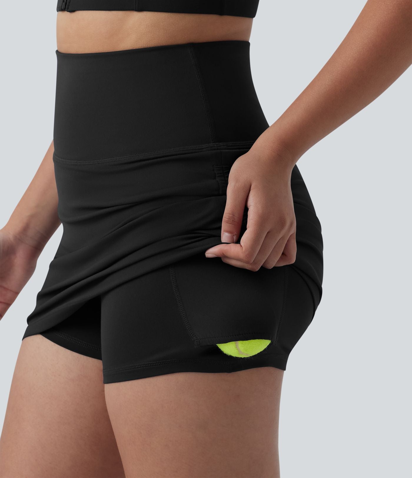 SoftlyZero™ Jupe de tennis mini moulante 2-en-1 ventre plat taille haute froncée avec poches - UPF50+