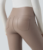 Pantalon 7/8 moulant décontracté polaire gainant taille haute extensible effet cuir avec poches
