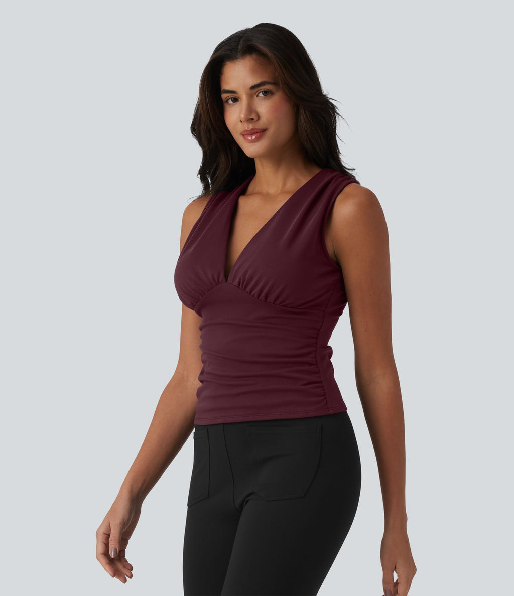 Débardeur tailleur col V avec fronces et brassière intégrée