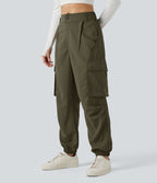 Jogging cargo décontracté, taille moyenne, à poches