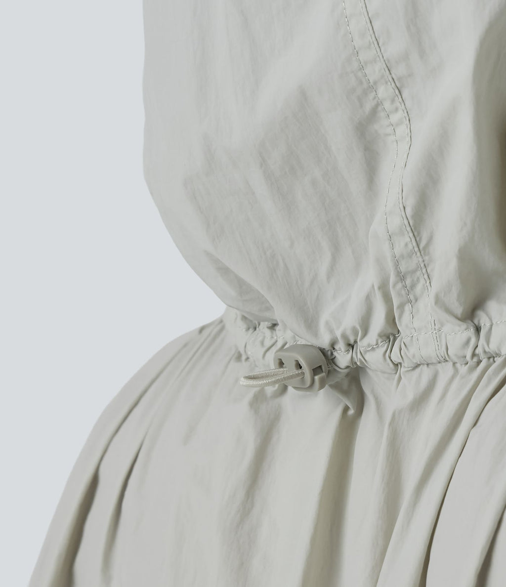 Veste de course légère à capuche manches longues avec poches, cordon de serrage et protection UPF 50+