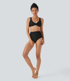 Bas de bikini brillant taille haute gainant avec poches