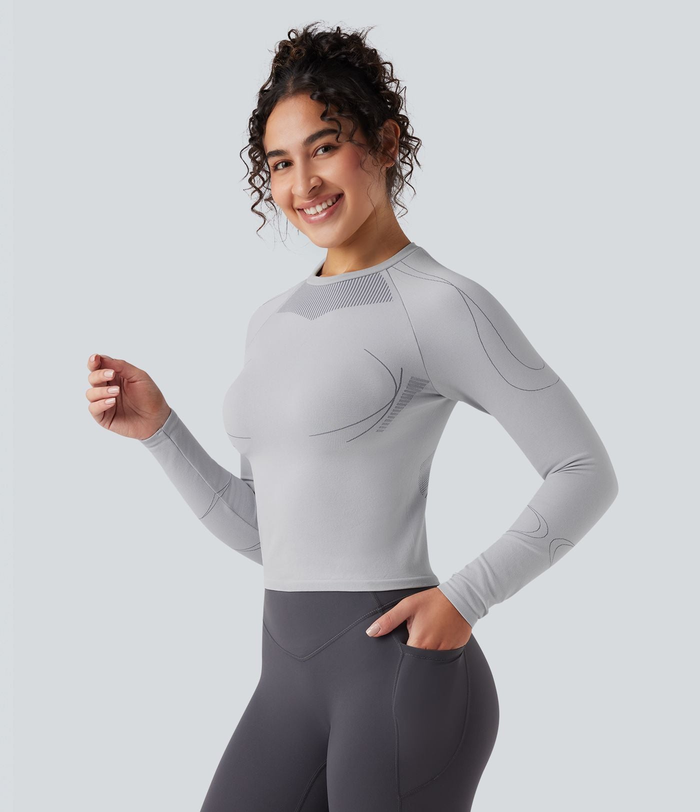 Haut de sport col rond à manches longues sans couture Seamless Flow
