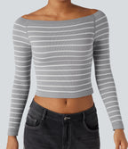 Haut de sport épaules dénudées manches raglan longues à rayures sans couture OneForm Seamless Flow