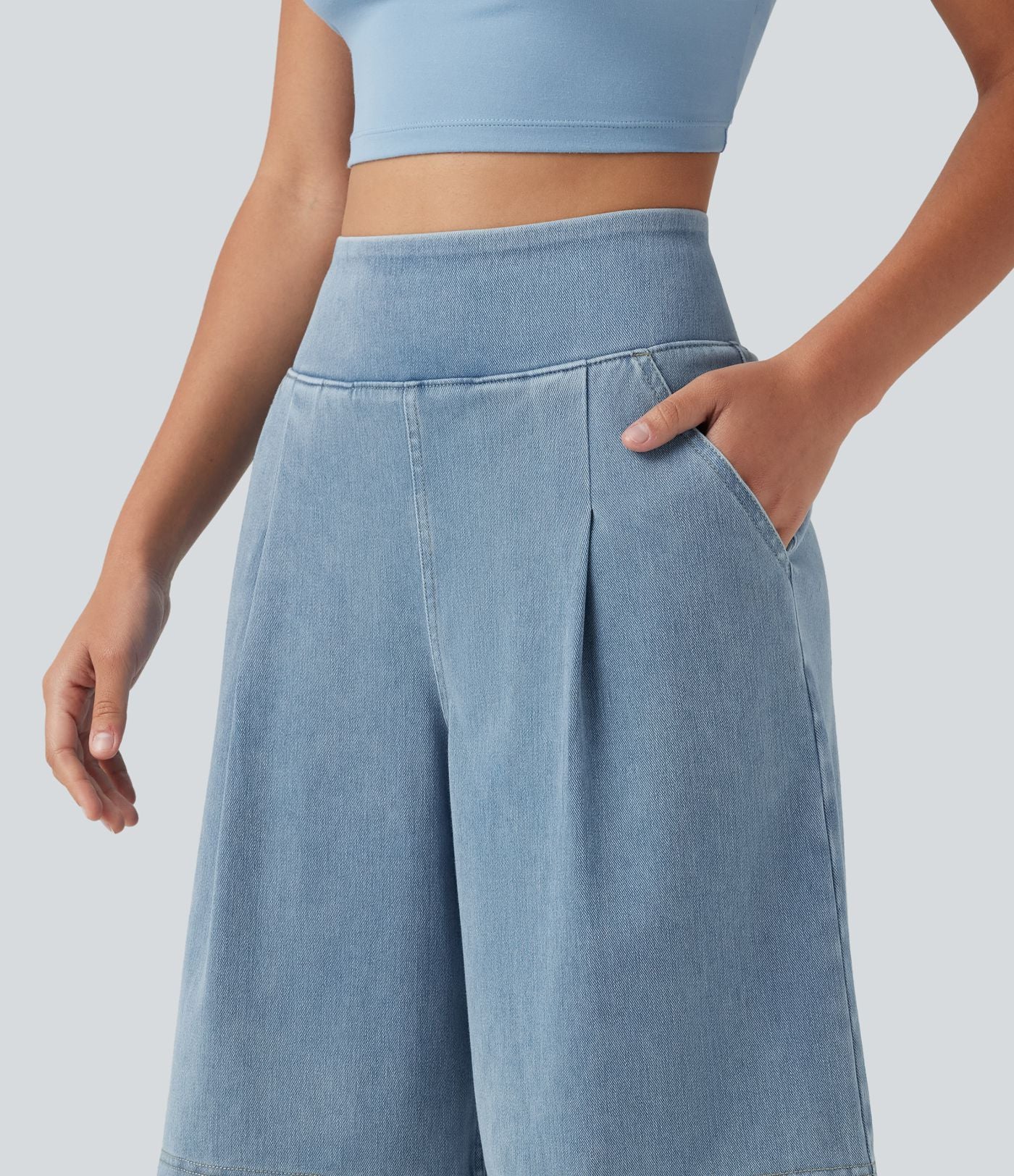 Halara Flex™ Short ample en jean décontracté taille haute 25 cm avec poches