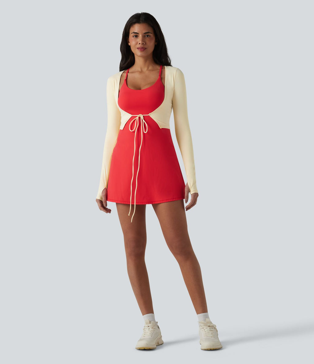 Haut de yoga court SoftlyZero™ Plush manches longues avec trous pour les pouces et nœud frontal