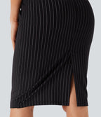 Jupe de travail moulante rayée taille haute avec poches et fentes effet frais InstantCool