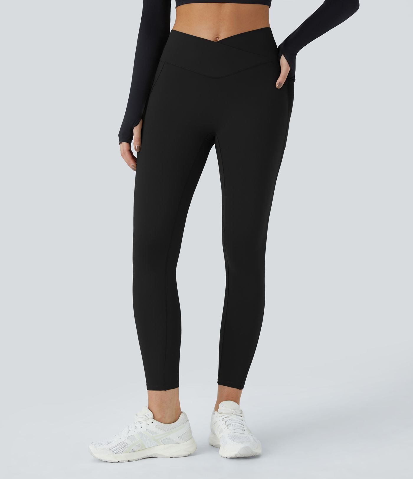 Softlyzero™ Polaire Legging Yoga à Taille Haute Thermique Croisée avec Poches Latérales
