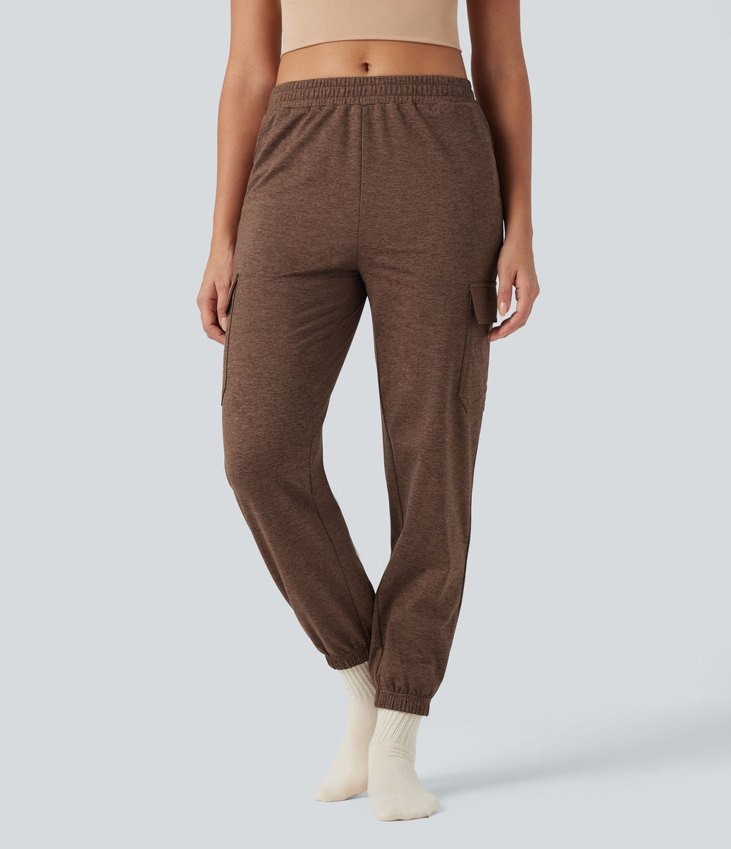 Jogging jogging cargo thermique décontraction taille mi-haute séchage rapide chiné avec poches - UPF40+