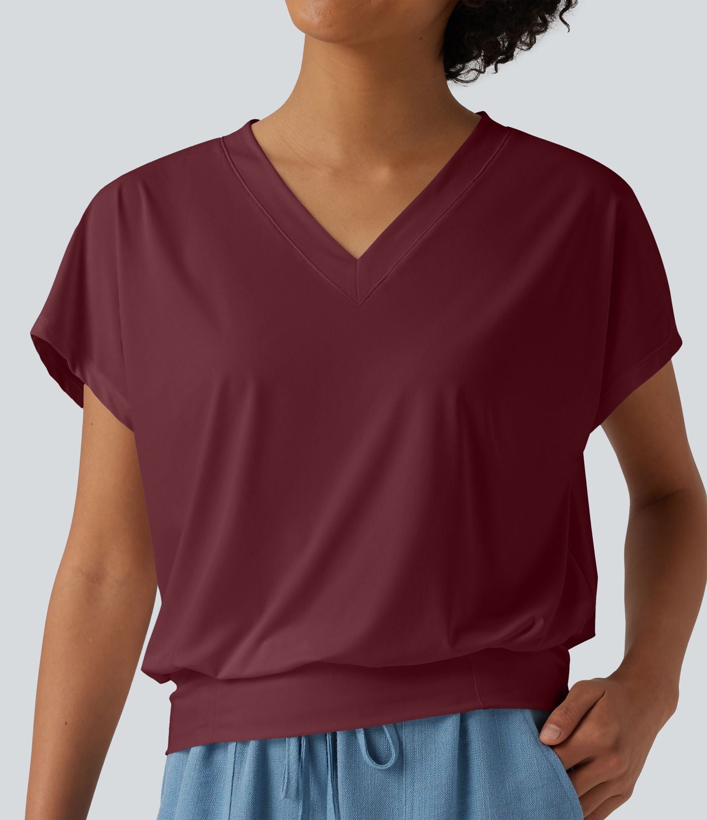 Haut de sport yoga oversize col V à manches courtes effet frais InstantCool à séchage rapide