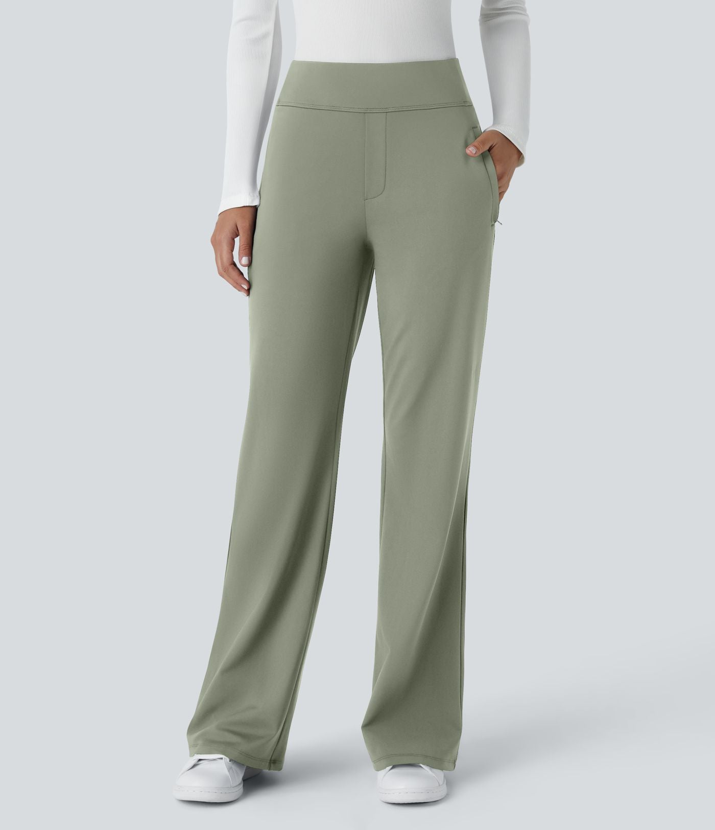 Pantalon tailleur évasé taille mi-haute Halara Flex™ DayStretch avec zip latéral et poches