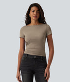 T-shirt décontracté col bateau manches courtes froncé