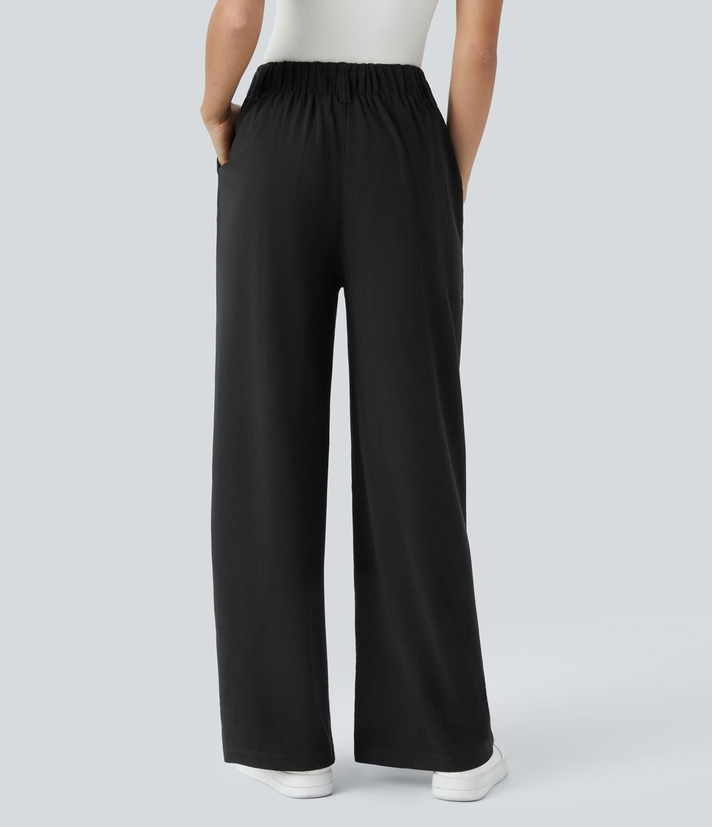 Pantalon Tailleur Large Fluide Halara Flex™ Gaufré Taille Haute Poches Latérales