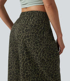 Pantalon léopard casual court taille mi-haute avec poches