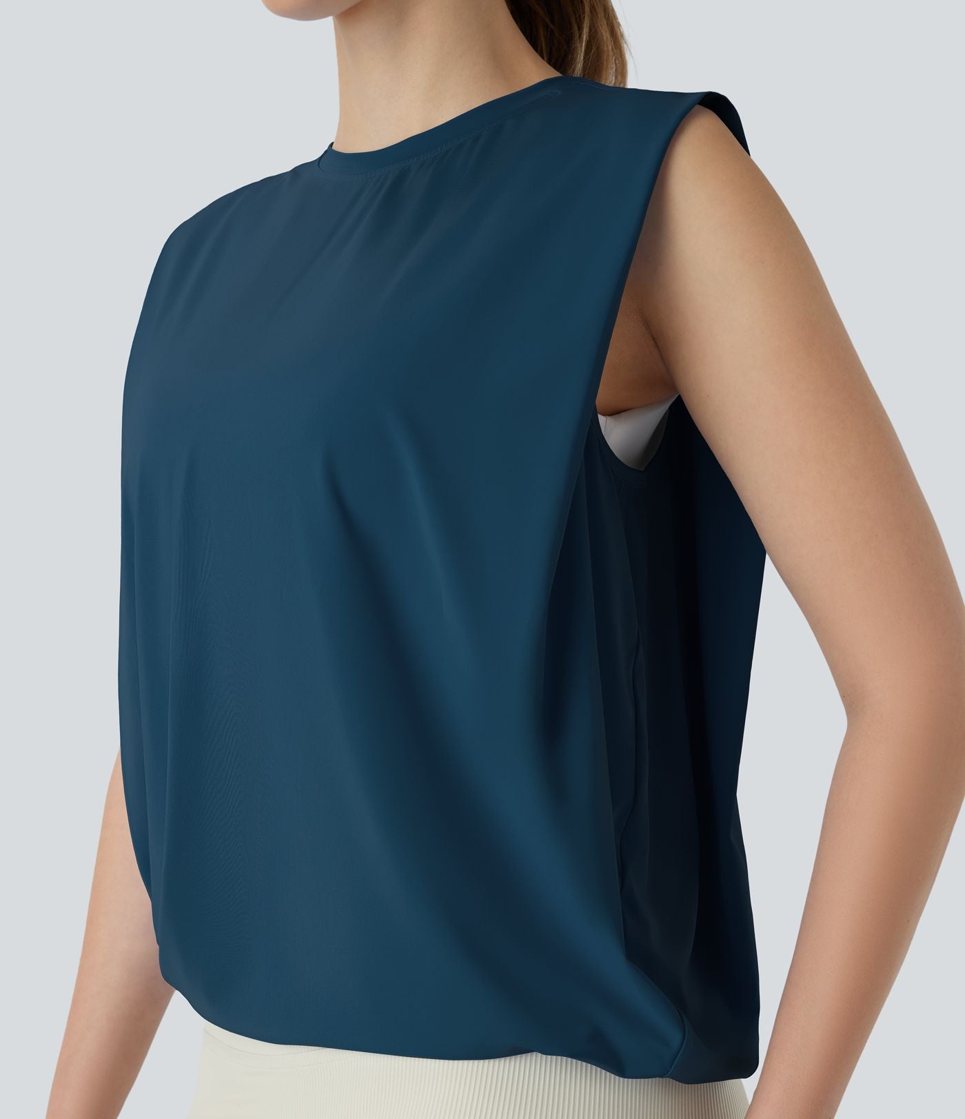 Débardeur de yoga col rond froncé, tissu rafraîchissant - Protection UPF50+