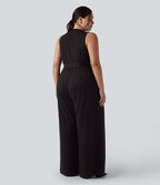 Combinaison grande taille col V sans manches ceinturée à rayures effet frais InstantCool avec poches, accès facile Easy Peasy