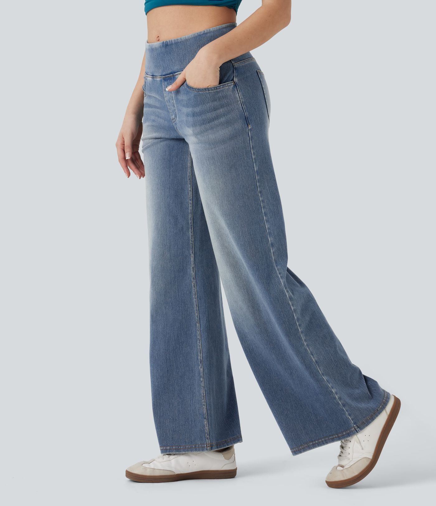 Jean décontracté ample gainant taille mi-haute avec poches Halara Flex™