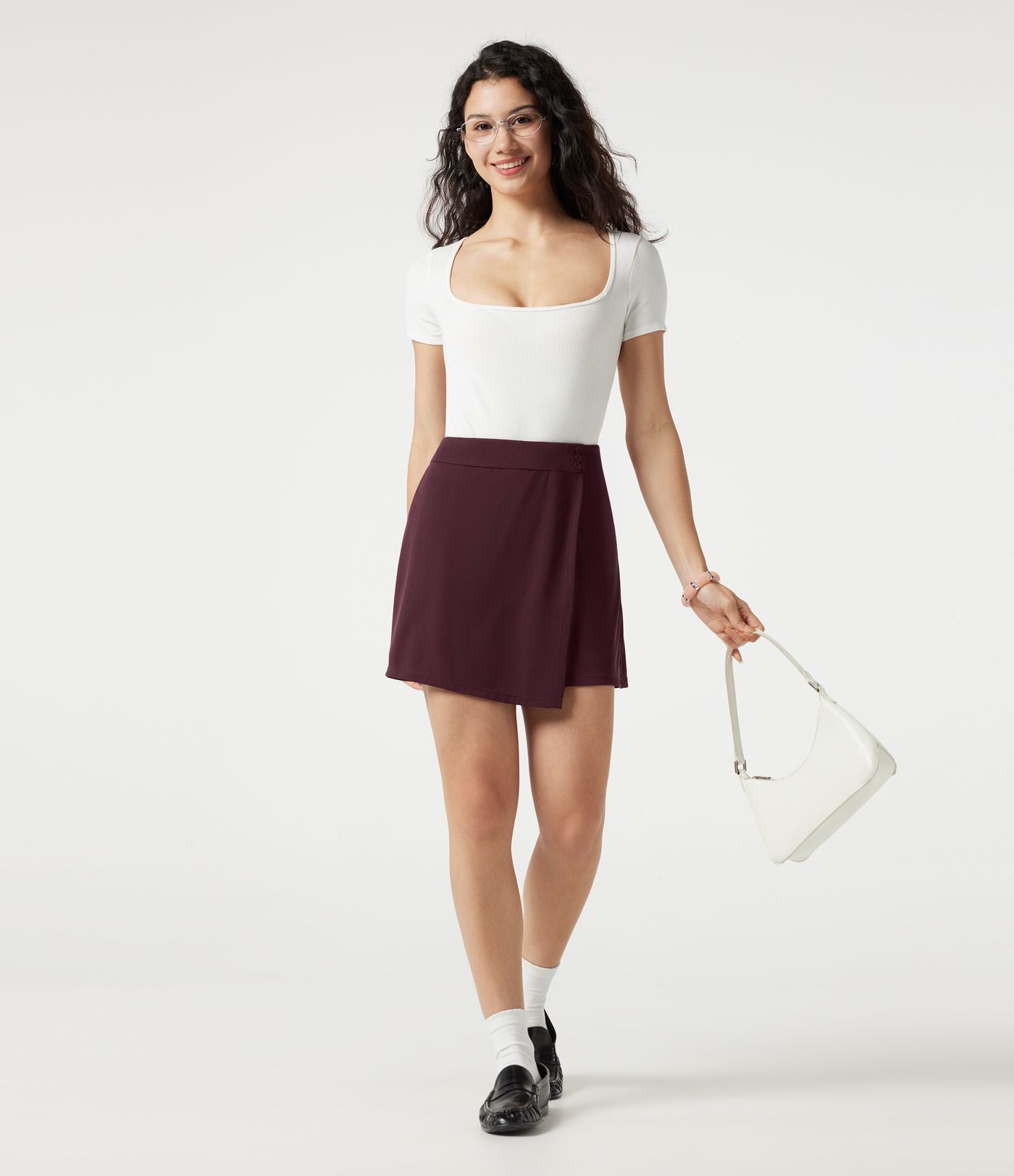 Jupe-short habillée mini en maille gaufrée, taille haute, à poches