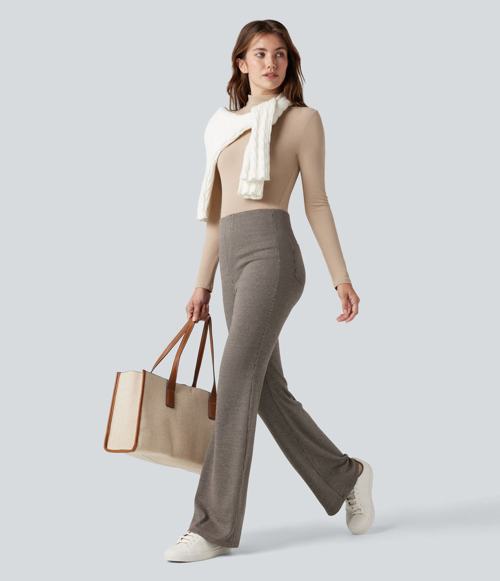 Halara Flex™ Pantalon tailleur évasé pied-de-poule taille haute avec poches