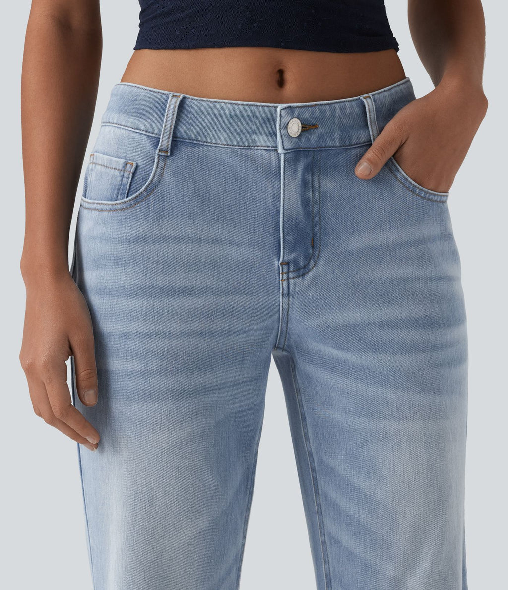 Halara Flex™ Jean évasé décontracté délavé taille basse avec poches