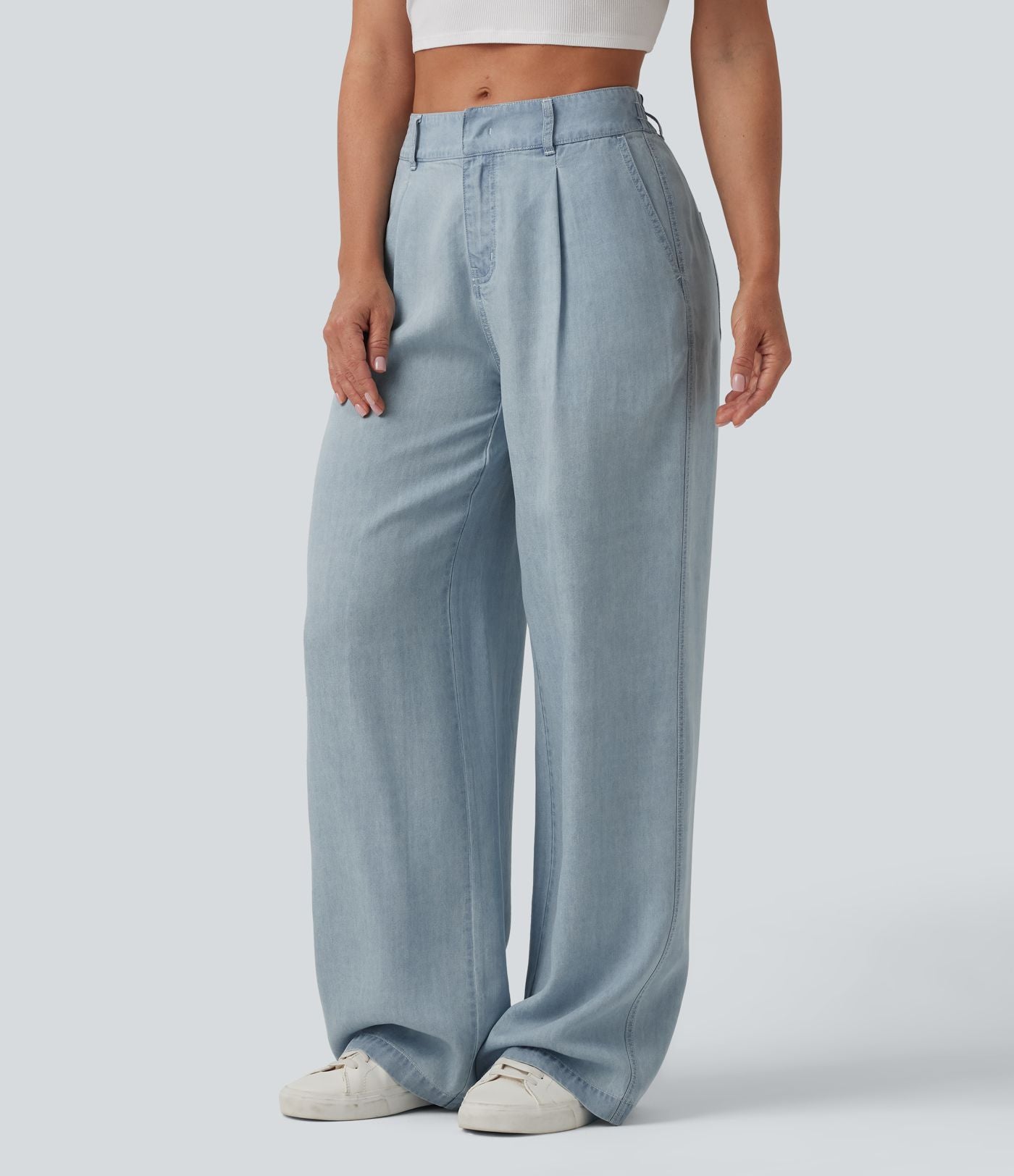 Jean large décontracté taille mi-haute en lyocell drapé avec poches