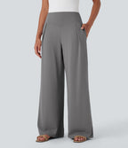 Pantalon large fluide taille haute avec poches latérales