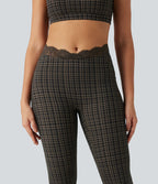 Legging yoga flare Halara UltraSculpt™ taille haute en V à motif tartan avec dentelle contrastée et poches