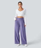Halara Flex™ Pantalon Tailleur Large Fluide Gaufré Taille Haute Poches Latérales
