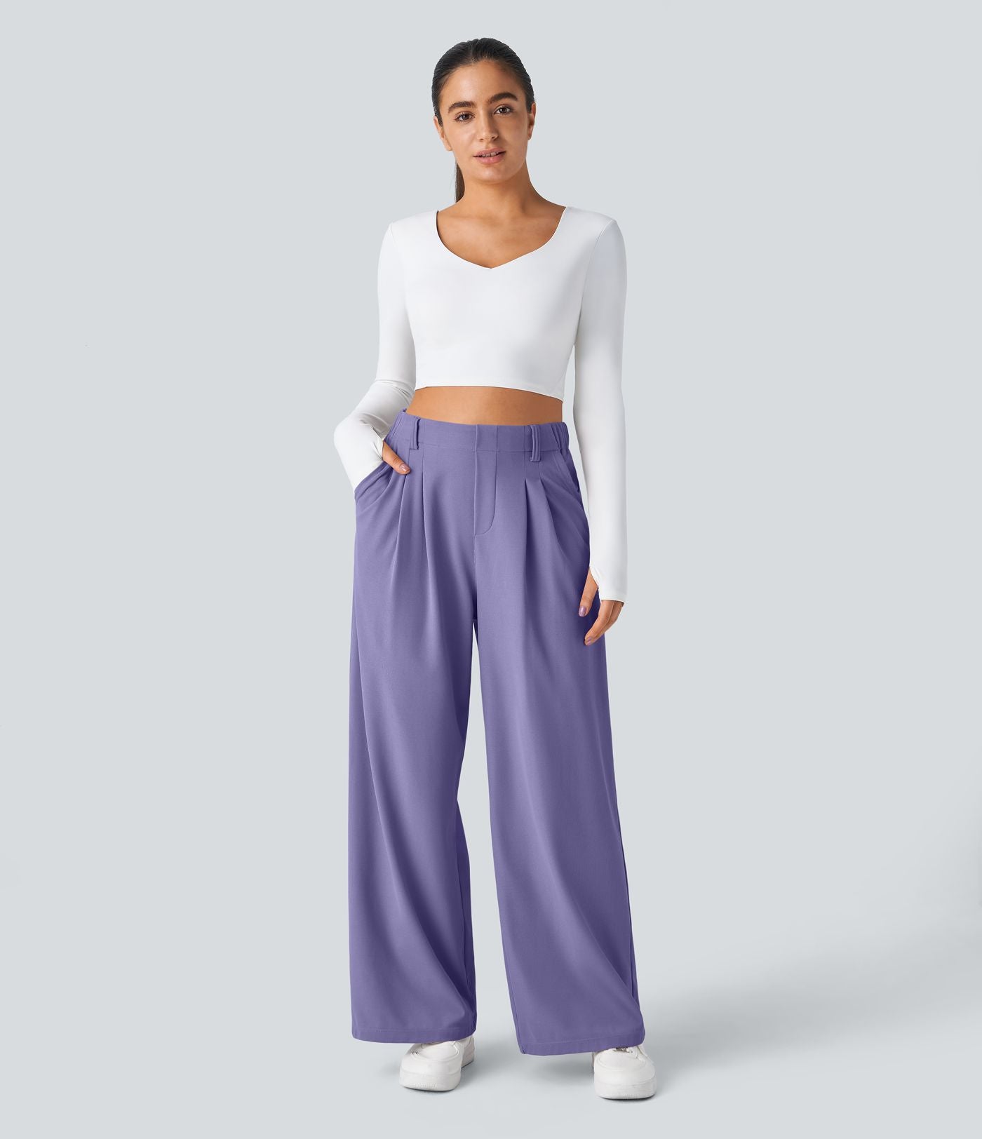 Pantalon Tailleur Large Fluide Halara Flex™ Gaufré Taille Haute Poches Latérales