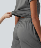 Combinaison short casual à manches courtes rayée avec poches — Édition Easy Peasy