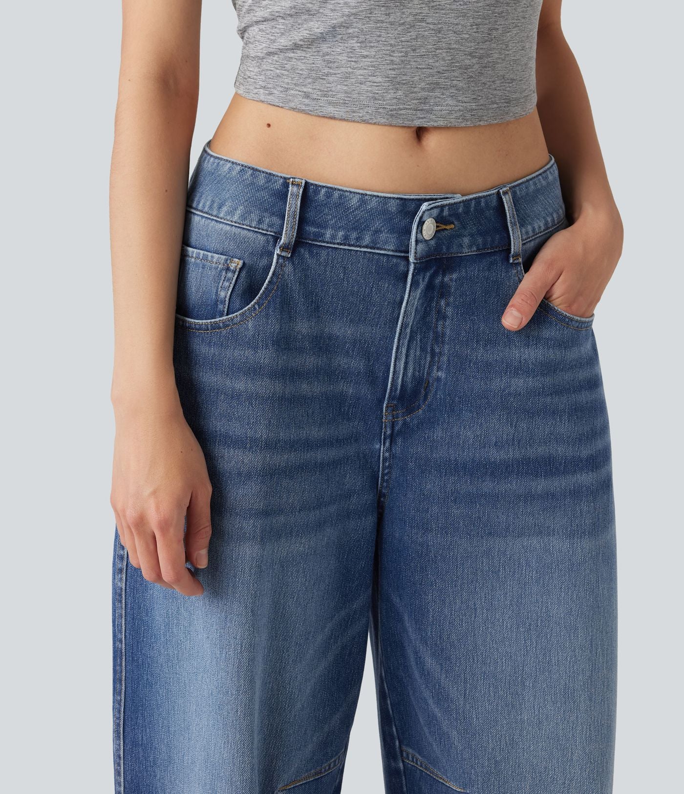 Halara Flex™ Jean barrel casual taille basse avec poches