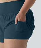 Short Yoga 10cm Plus Longue Taille Ultra Haute 2 en 1 Poche Arrière Poche Cachée Latérale Grande Taille