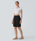 Short Bermuda Décontracté Taille Haute avec Poches Latérales