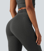 Legging de yoga flare taille haute en V avec dentelle contrastée, rayures et poches