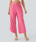 Breezeful™ Pantalon Fluide Vacances Séchage Rapide Taille Haute Croisée Poches Latérales Plissées Fente