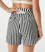 Short de yoga ample 2 en 1 à rayures taille ultra haute avec poches